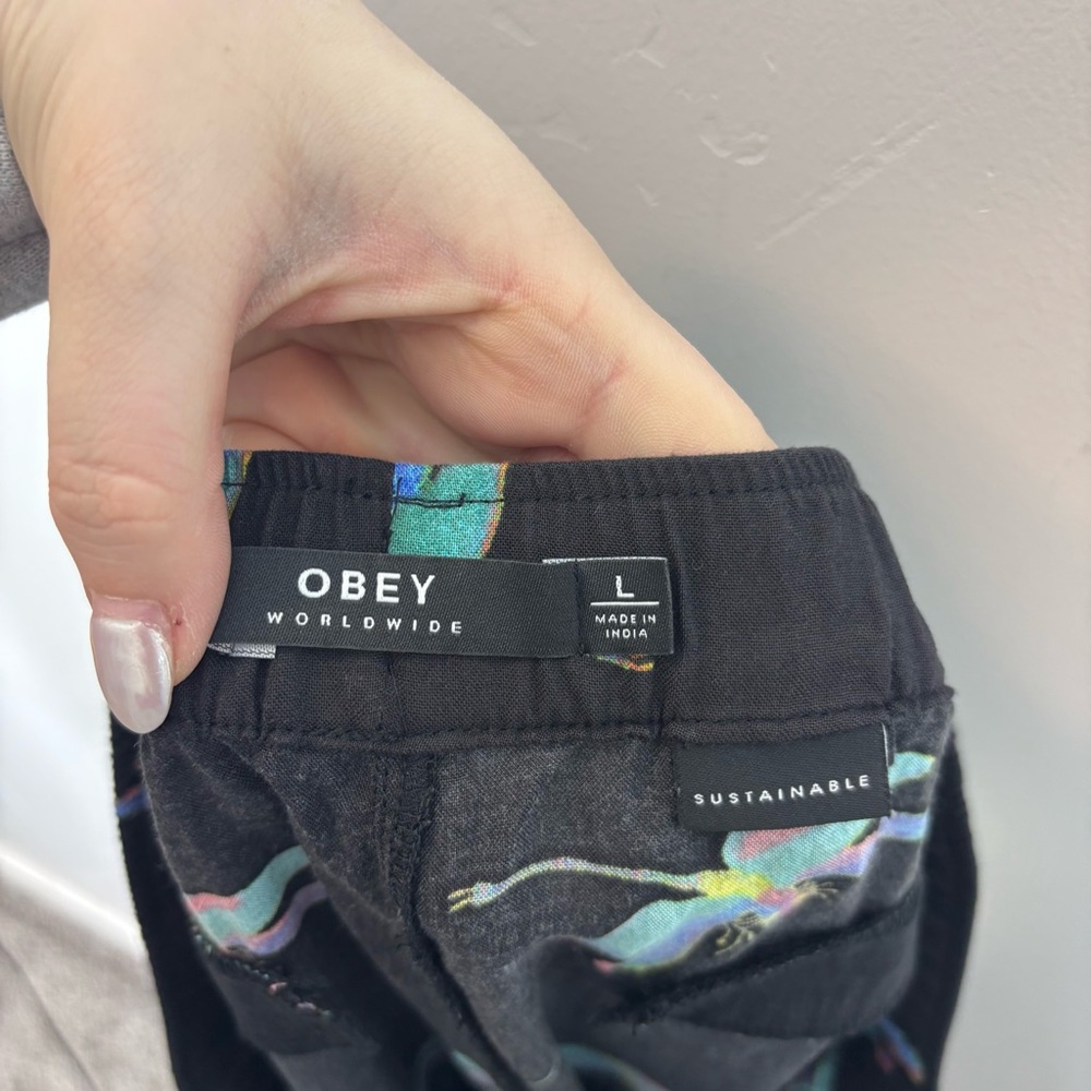 Obey Wavelength Pant Dragonfly NWT Large Elastic Waist Pockets Sustainable Tie - Picture 11 of 16